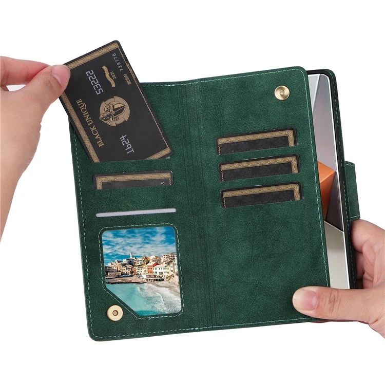 For Xiaomi Redmi Note 13 Pro+ 5G Case Rivet Decor PU Leather Wrist Strap Phone Cover - Green