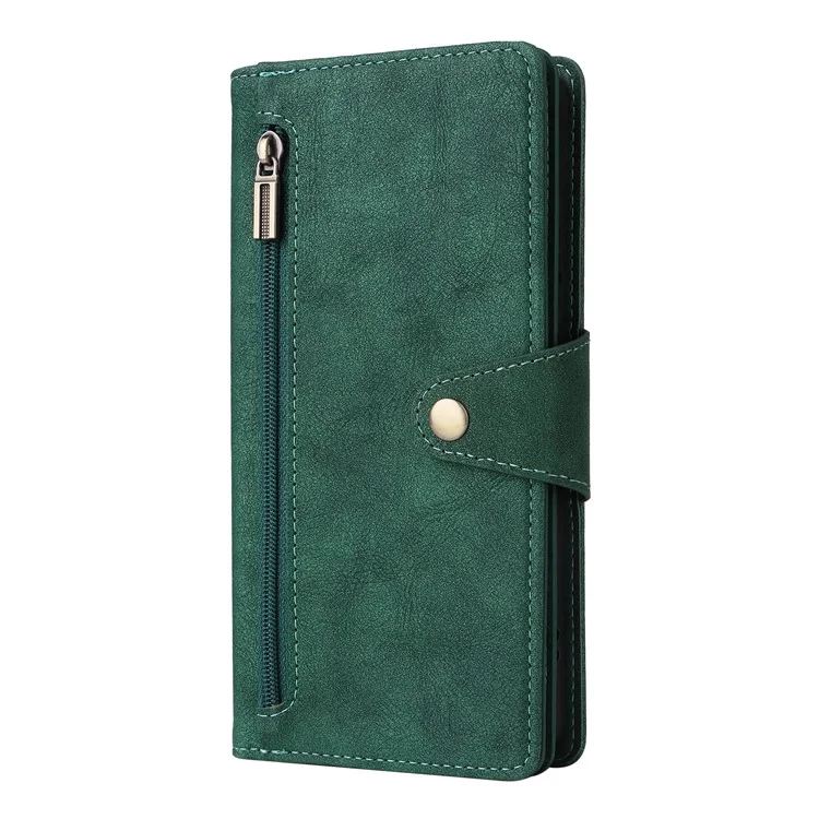 For Xiaomi Redmi Note 13 Pro+ 5G Case Rivet Decor PU Leather Wrist Strap Phone Cover - Green