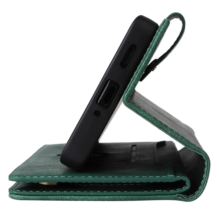 For Xiaomi Redmi Note 13 Pro+ 5G Case Rivet Decor PU Leather Wrist Strap Phone Cover - Green