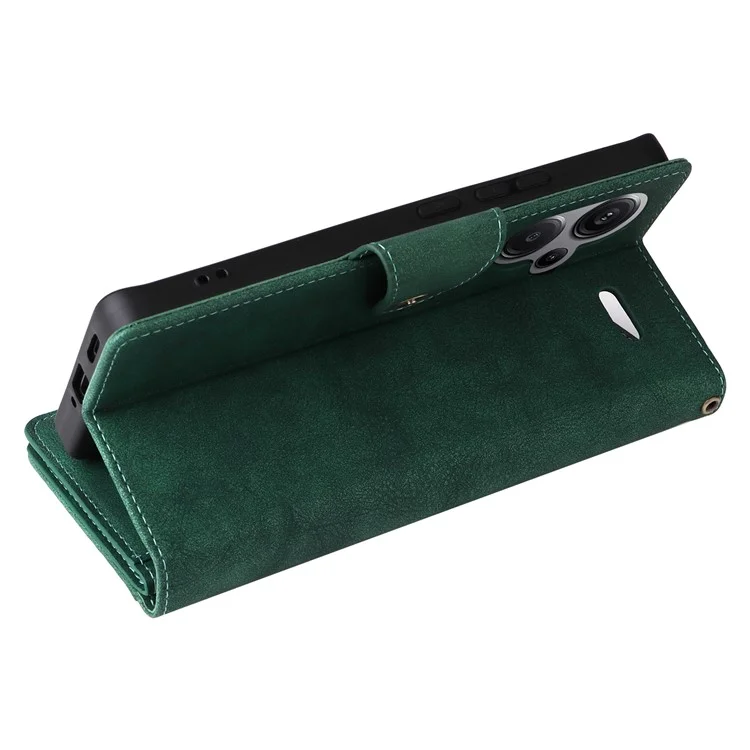For Xiaomi Redmi Note 13 Pro+ 5G Case Rivet Decor PU Leather Wrist Strap Phone Cover - Green