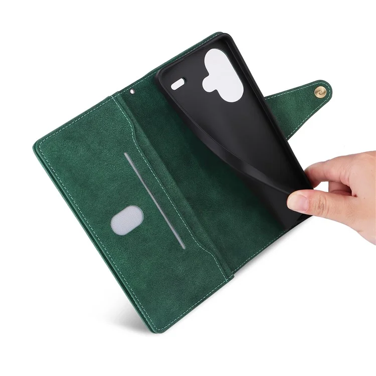For Xiaomi Redmi Note 13 Pro+ 5G Case Rivet Decor PU Leather Wrist Strap Phone Cover - Green