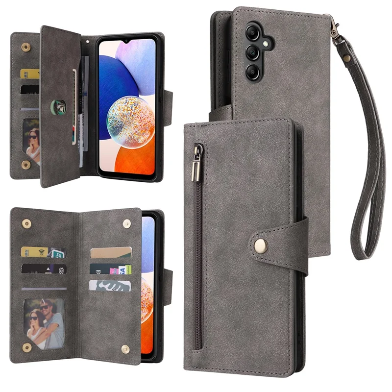 For Samsung Galaxy A15 4G / 5G Case PU Leather Handbag Wallet Phone Cover Rivet Decor - Grey