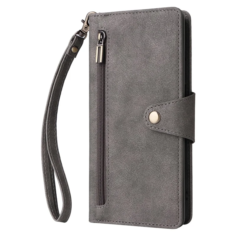 For Samsung Galaxy A15 4G / 5G Case PU Leather Handbag Wallet Phone Cover Rivet Decor - Grey