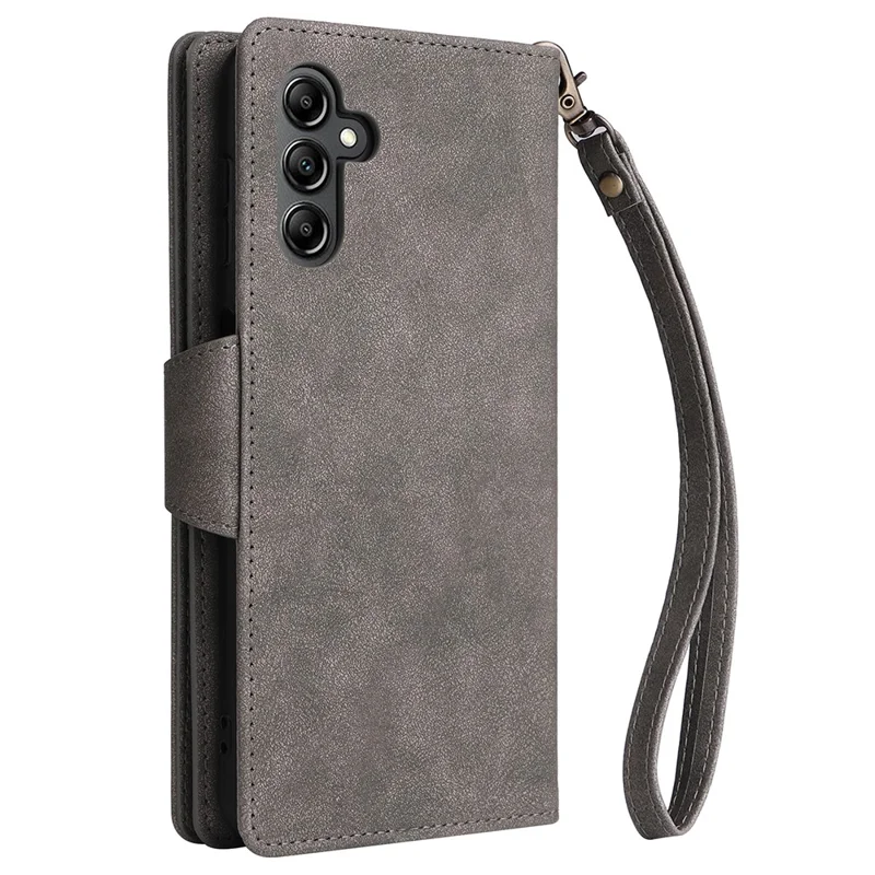 For Samsung Galaxy A15 4G / 5G Case PU Leather Handbag Wallet Phone Cover Rivet Decor - Grey