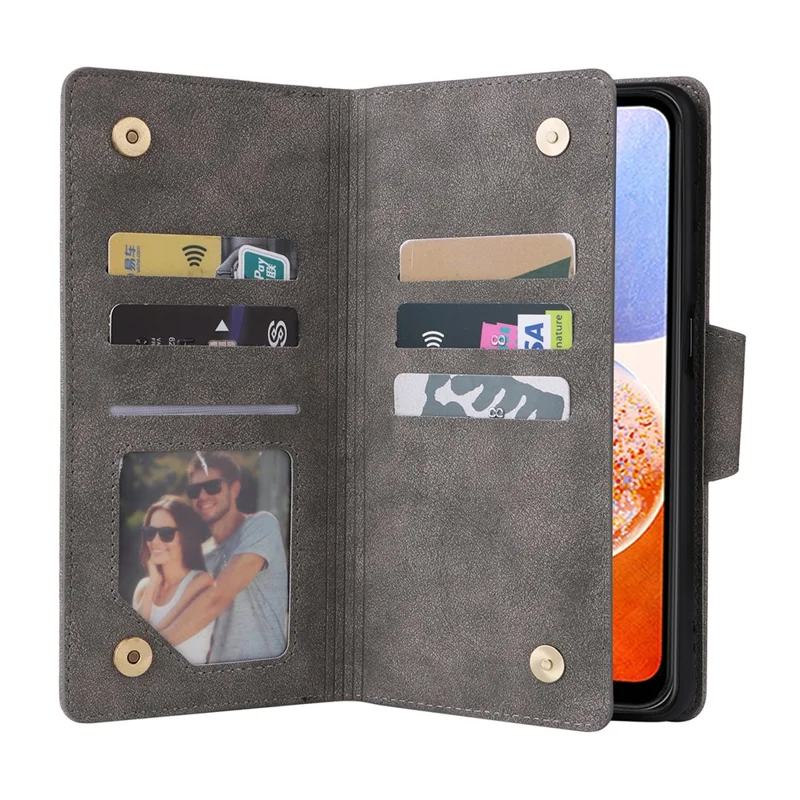 For Samsung Galaxy A15 4G / 5G Case PU Leather Handbag Wallet Phone Cover Rivet Decor - Grey