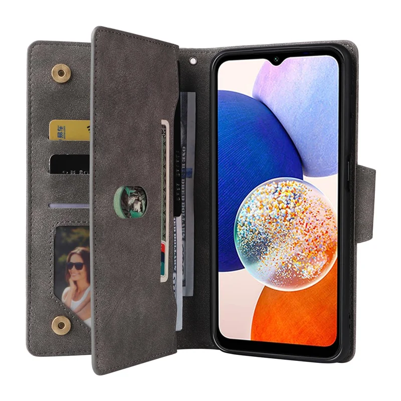 For Samsung Galaxy A15 4G / 5G Case PU Leather Handbag Wallet Phone Cover Rivet Decor - Grey