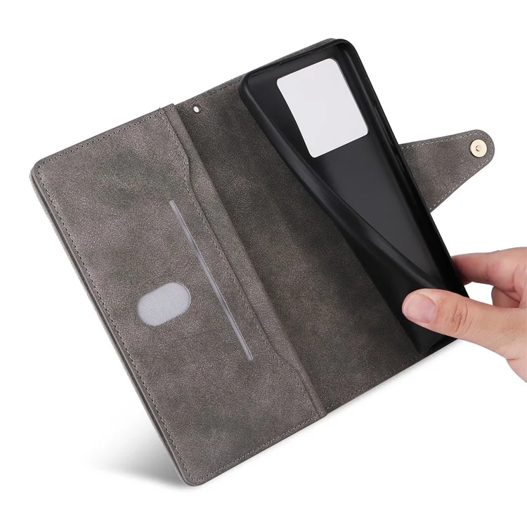 For Xiaomi Redmi Note 13 Pro 5G / Poco X6 5G Zipper Case PU Leather Stand Flip Phone Cover - Grey