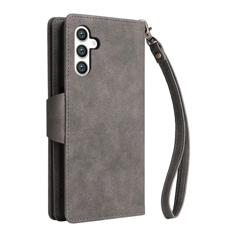 For Samsung Galaxy S24+ Case Zipper Pocket Folio PU Leather Wallet Phone Cover - Grey
