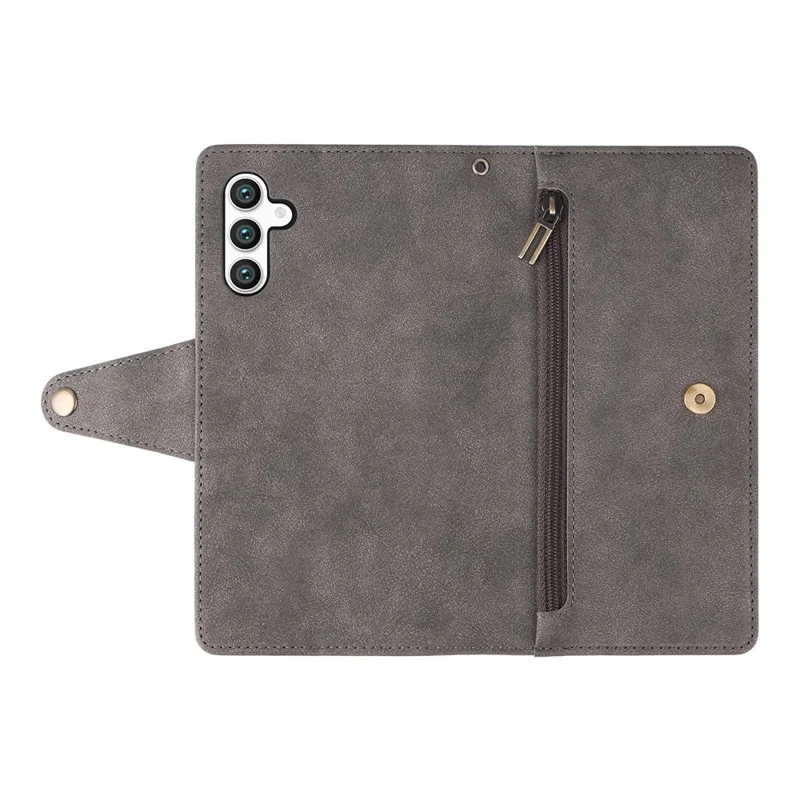For Samsung Galaxy S24+ Case Zipper Pocket Folio PU Leather Wallet Phone Cover - Grey