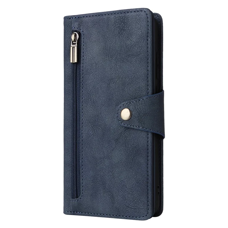 For Samsung Galaxy A05 4G Leather Case Wallet Zipper Pocket Phone Cover Rivet Decor - Blue