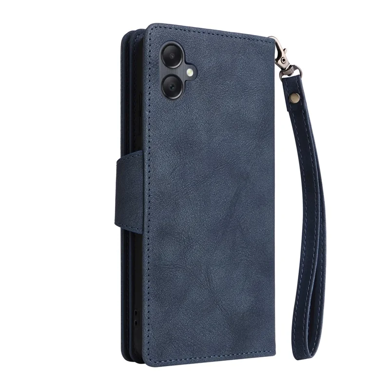 For Samsung Galaxy A05 4G Leather Case Wallet Zipper Pocket Phone Cover Rivet Decor - Blue