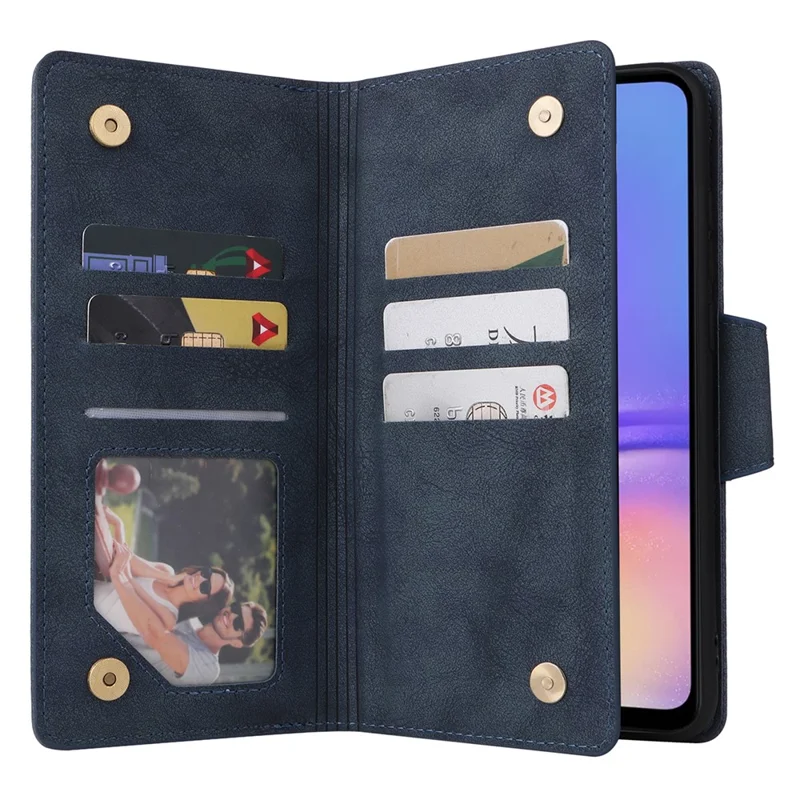 For Samsung Galaxy A05 4G Leather Case Wallet Zipper Pocket Phone Cover Rivet Decor - Blue