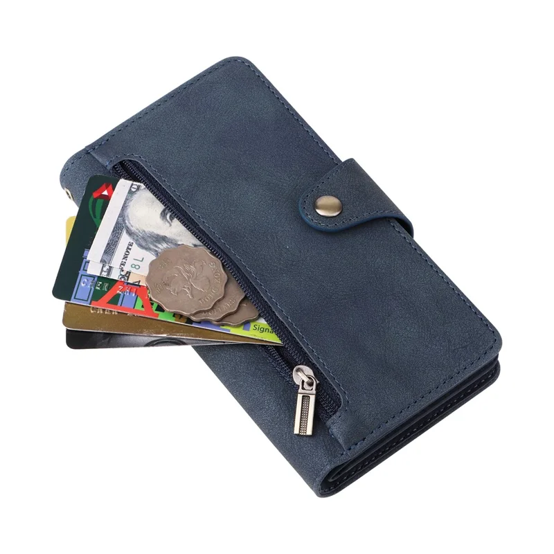 For Samsung Galaxy A05 4G Leather Case Wallet Zipper Pocket Phone Cover Rivet Decor - Blue