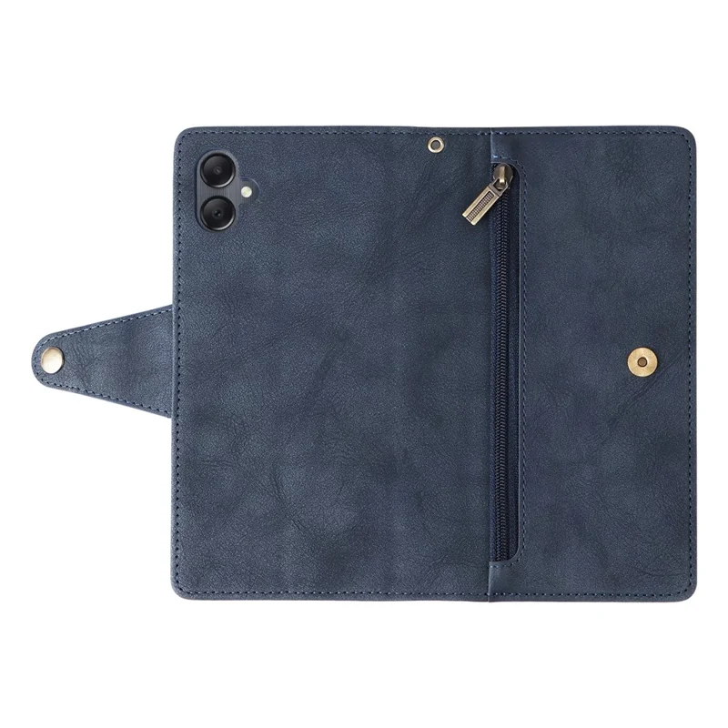 For Samsung Galaxy A05 4G Leather Case Wallet Zipper Pocket Phone Cover Rivet Decor - Blue