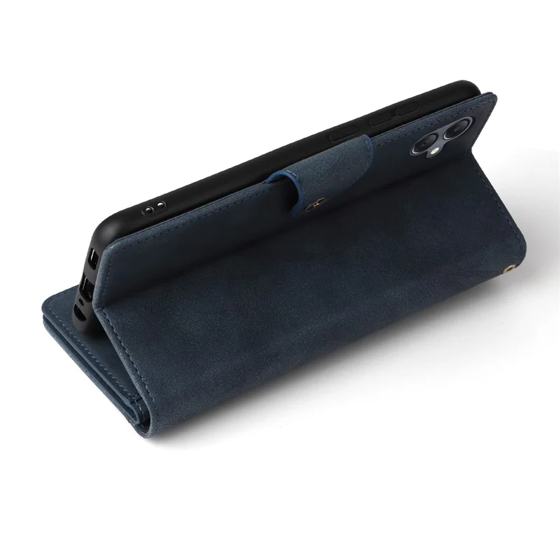 For Samsung Galaxy A05 4G Leather Case Wallet Zipper Pocket Phone Cover Rivet Decor - Blue