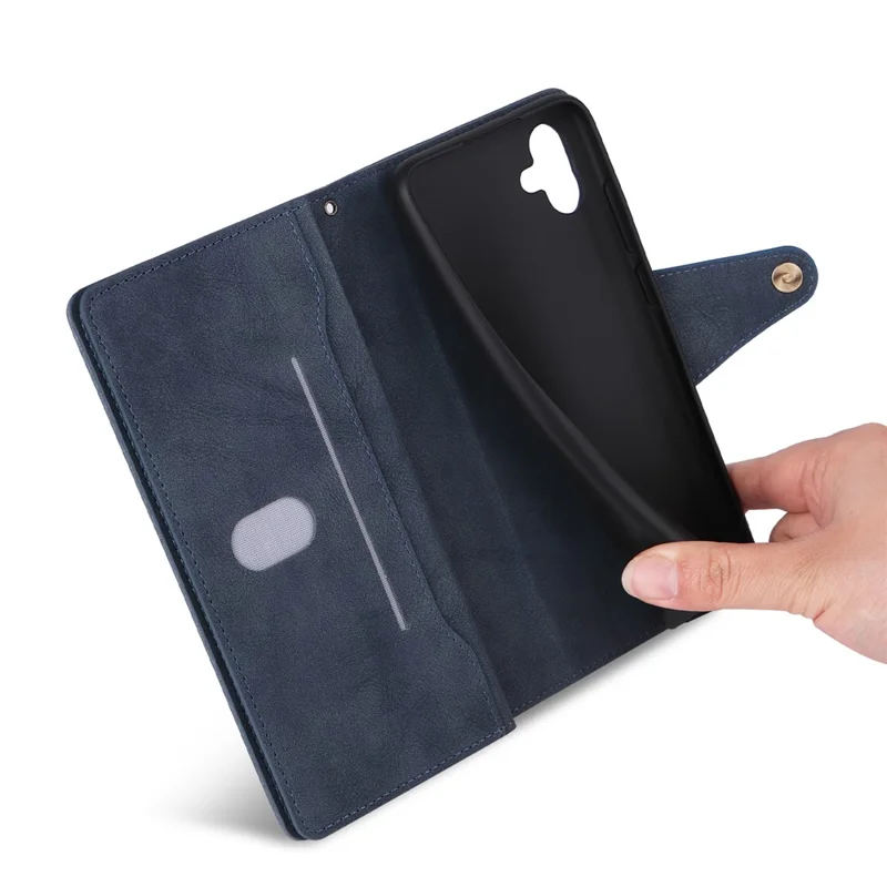 For Samsung Galaxy A05 4G Leather Case Wallet Zipper Pocket Phone Cover Rivet Decor - Blue