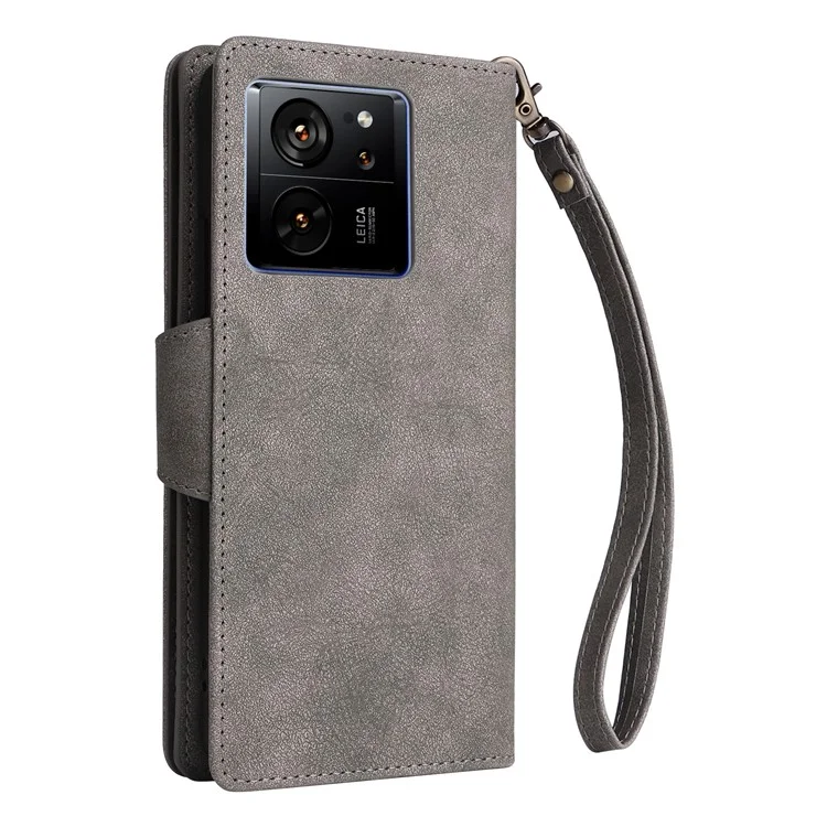Für Xiaomi 13T / 13T Pro / Redmi K60 Ultra Hülle Reißverschlusstasche PU-Leder Handyhülle mit Handschlaufe - Grau