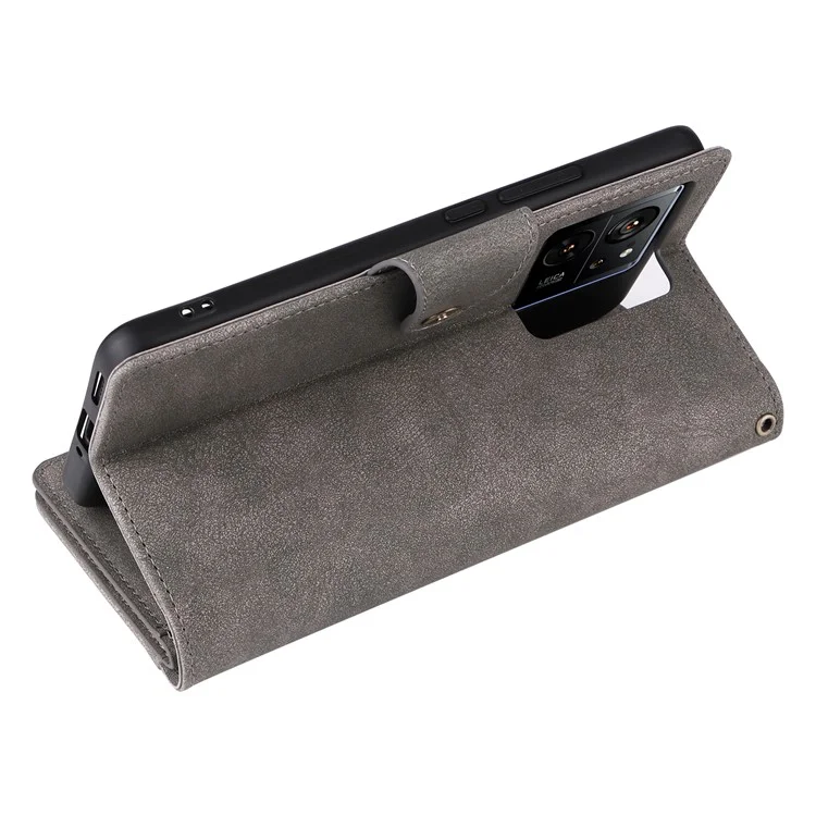 Für Xiaomi 13T / 13T Pro / Redmi K60 Ultra Hülle Reißverschlusstasche PU-Leder Handyhülle mit Handschlaufe - Grau