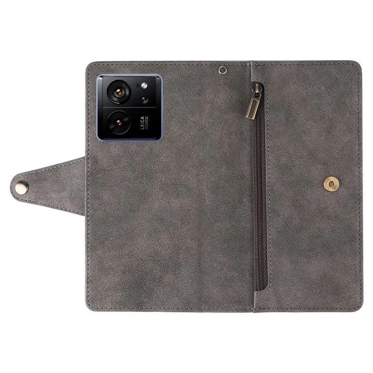 Für Xiaomi 13T / 13T Pro / Redmi K60 Ultra Hülle Reißverschlusstasche PU-Leder Handyhülle mit Handschlaufe - Grau