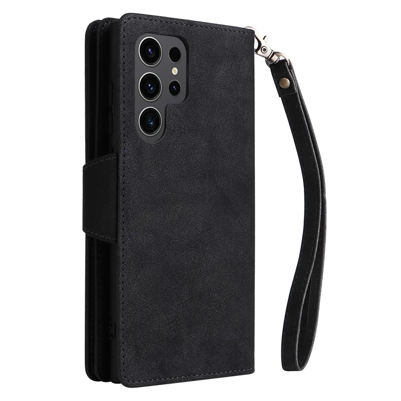 Für Samsung Galaxy S24 Ultra Case PU-Leder Nieten Dekor Magnetverschluss Handyhülle - Schwarz