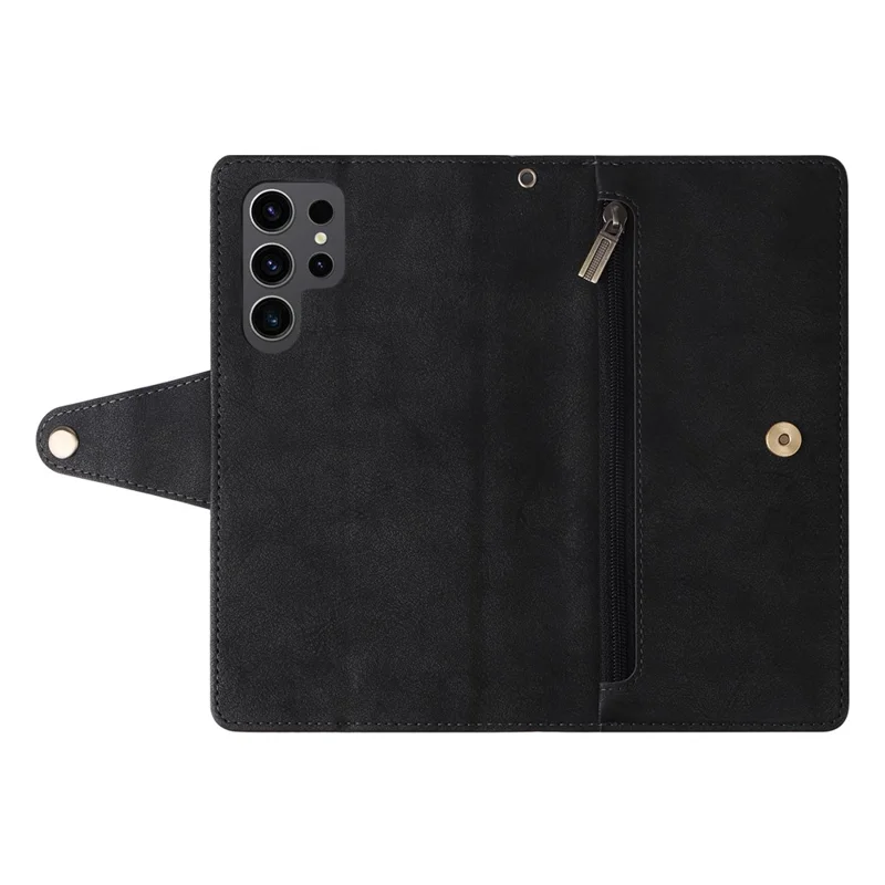 Für Samsung Galaxy S24 Ultra Case PU-Leder Nieten Dekor Magnetverschluss Handyhülle - Schwarz