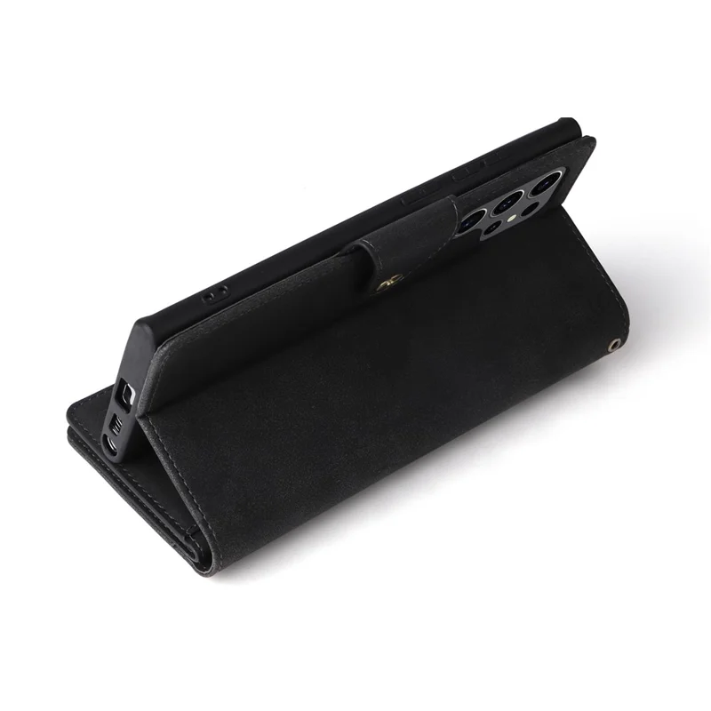 Für Samsung Galaxy S24 Ultra Case PU-Leder Nieten Dekor Magnetverschluss Handyhülle - Schwarz