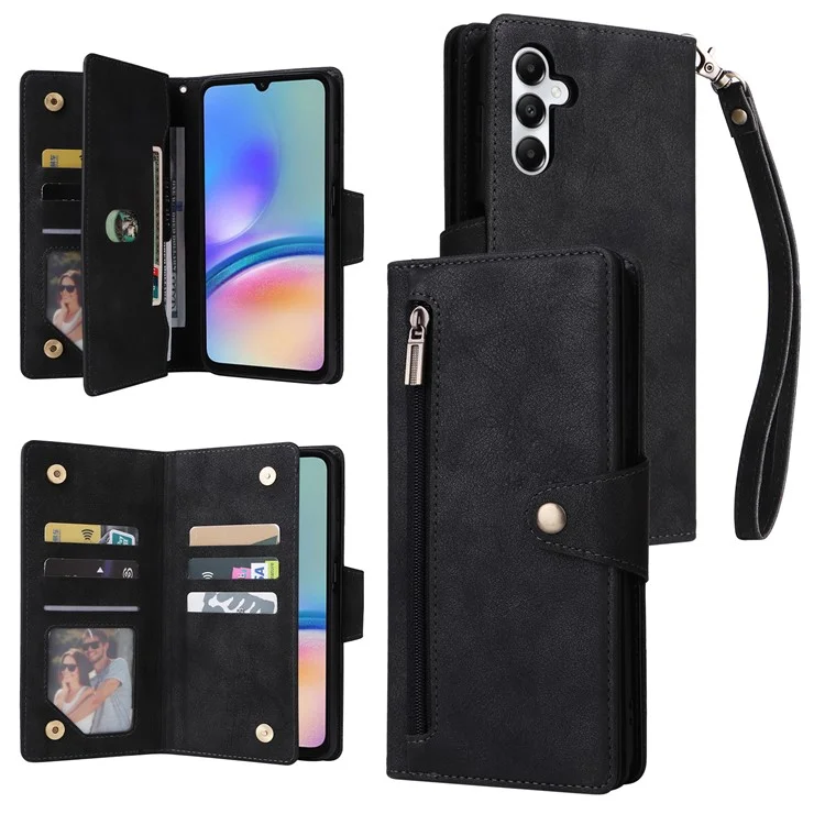 Per Samsung Galaxy A05s 4G Case Folio Pelle PU Flip Phone Cover con 9 Slot per Schede Stand - Nero