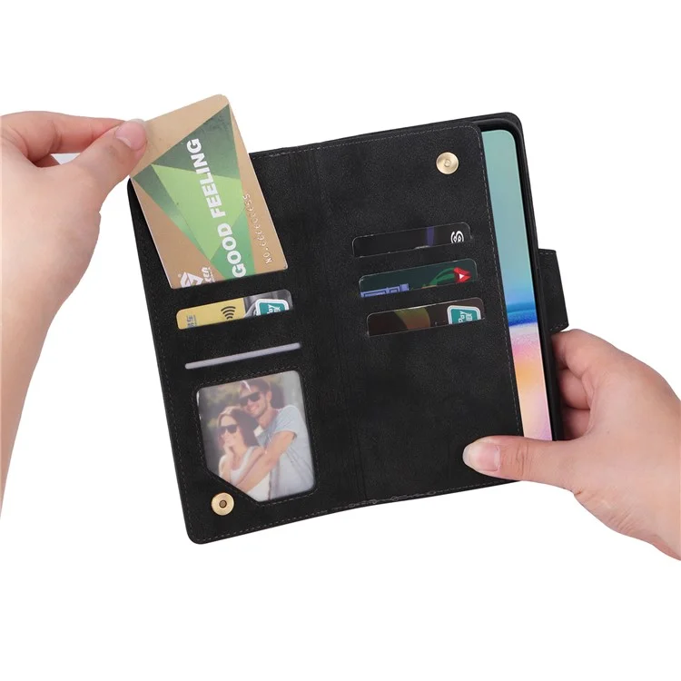 Per Samsung Galaxy A05s 4G Case Folio Pelle PU Flip Phone Cover con 9 Slot per Schede Stand - Nero