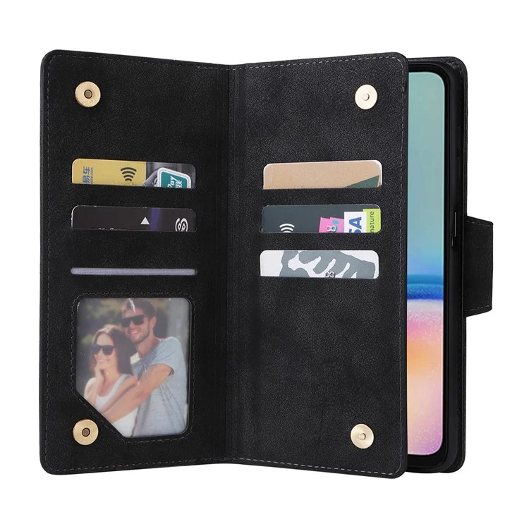 Per Samsung Galaxy A05s 4G Case Folio Pelle PU Flip Phone Cover con 9 Slot per Schede Stand - Nero