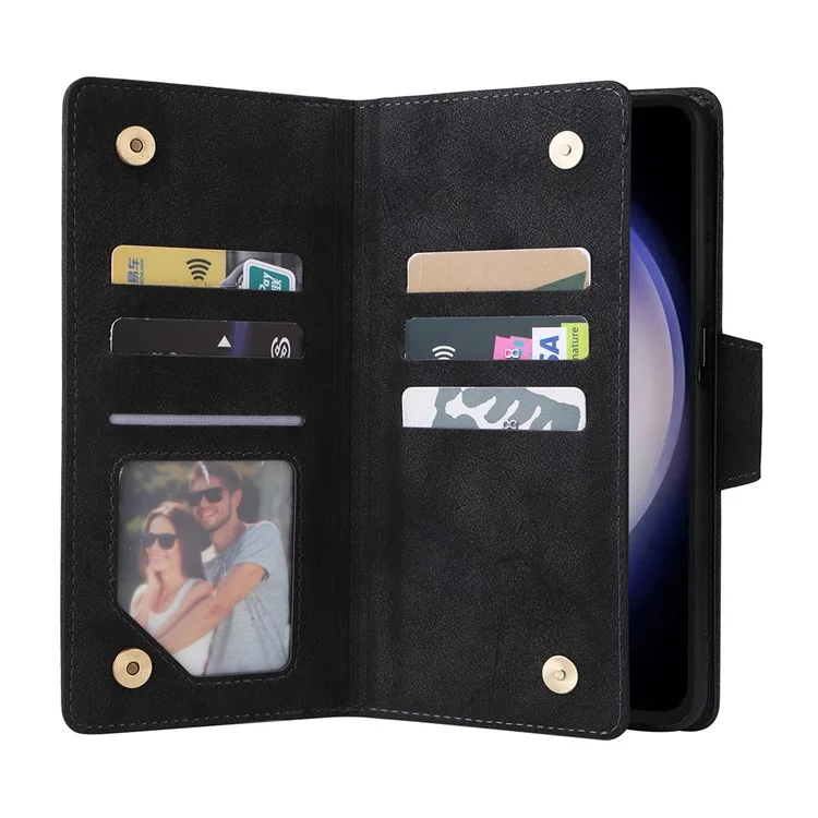 Per Samsung Galaxy S23 FE Case PU Leather Rivet Decor Wallet Phone Cover - Nero
