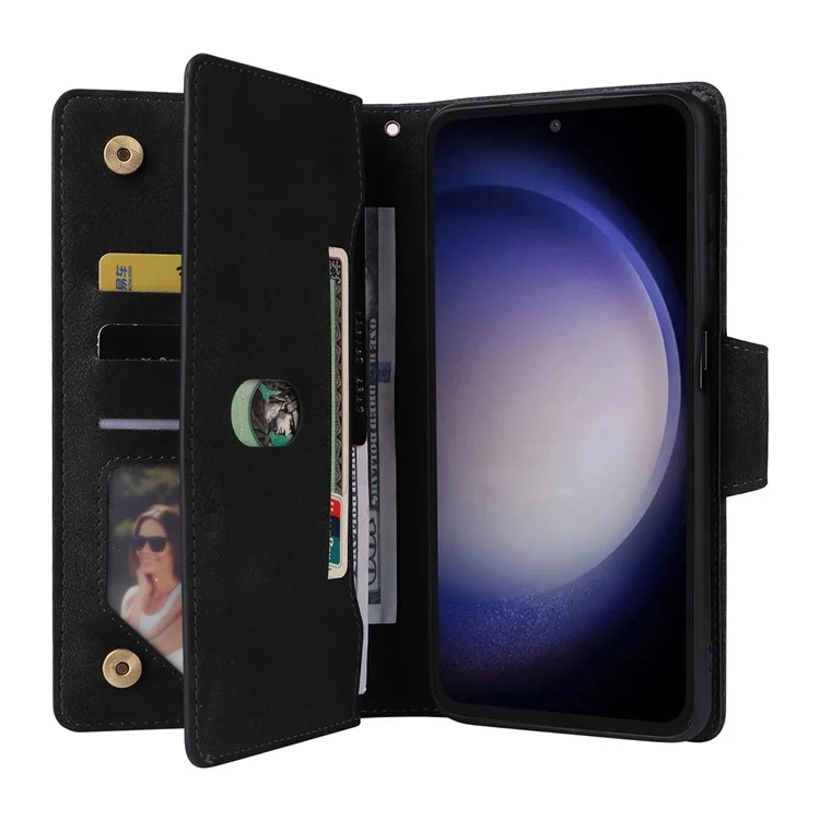 Per Samsung Galaxy S23 FE Case PU Leather Rivet Decor Wallet Phone Cover - Nero