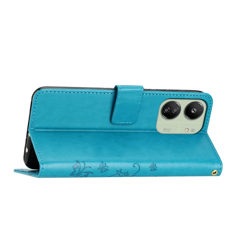 For Xiaomi Redmi 13C 4G / 5G / 13R 5G / Poco M6 5G / Poco C65 4G Leather Case Butterfly Phone Wallet Cover - Blue
