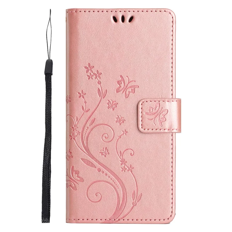 For Xiaomi Redmi 13C 4G / 5G / 13R 5G / Poco M6 5G / Poco C65 4G Leather Case Butterfly Phone Wallet Cover - Rose Gold
