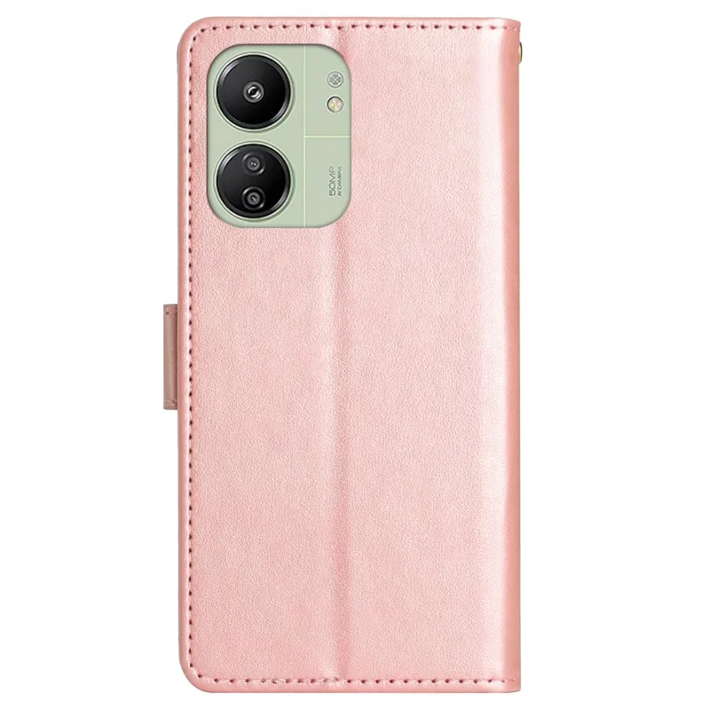 For Xiaomi Redmi 13C 4G / 5G / 13R 5G / Poco M6 5G / Poco C65 4G Leather Case Butterfly Phone Wallet Cover - Rose Gold