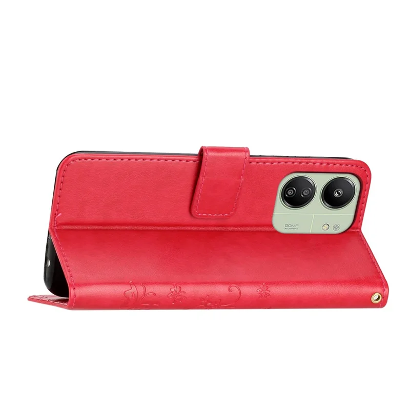 Per Xiaomi Redmi 13C 4G / 5G / 13R 5G / Poco M6 5G / Poco C65 4G Custodia in Pelle Portafoglio Copertina del Telefono a Farfalla - Rosso