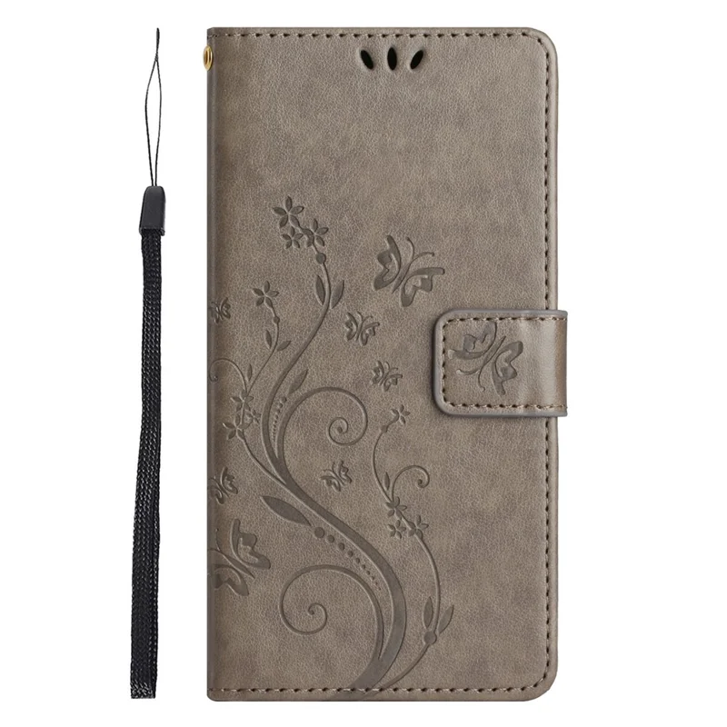 For Xiaomi Redmi 13C 4G / 5G / 13R 5G / Poco M6 5G / Poco C65 4G Leather Case Butterfly Phone Wallet Cover - Grey