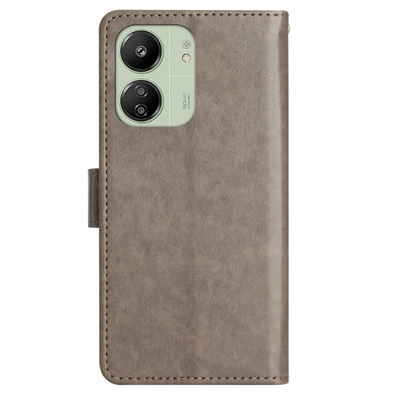 For Xiaomi Redmi 13C 4G / 5G / 13R 5G / Poco M6 5G / Poco C65 4G Leather Case Butterfly Phone Wallet Cover - Grey