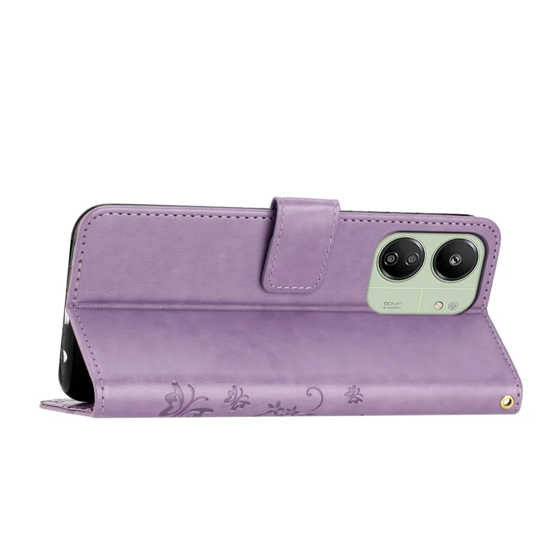 For Xiaomi Redmi 13C 4G / 5G / 13R 5G / Poco M6 5G / Poco C65 4G Leather Case Butterfly Phone Wallet Cover - Light Purple