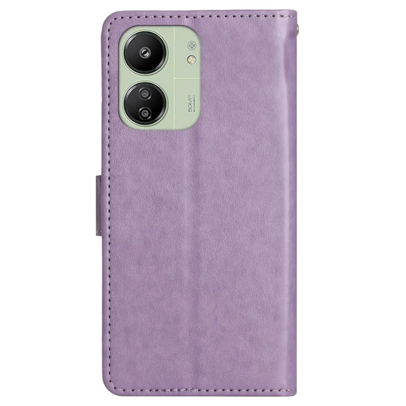 For Xiaomi Redmi 13C 4G / 5G / 13R 5G / Poco M6 5G / Poco C65 4G Leather Case Butterfly Phone Wallet Cover - Light Purple