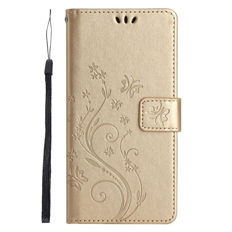 For Xiaomi Redmi 13C 4G / 5G / 13R 5G / Poco M6 5G / Poco C65 4G Leather Case Butterfly Phone Wallet Cover - Gold