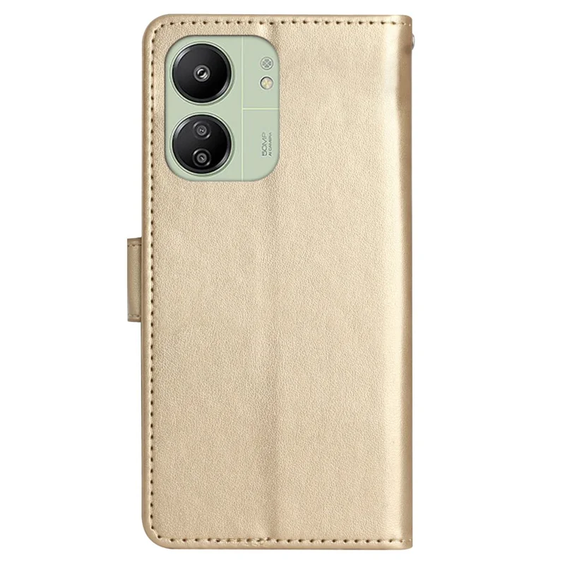 For Xiaomi Redmi 13C 4G / 5G / 13R 5G / Poco M6 5G / Poco C65 4G Leather Case Butterfly Phone Wallet Cover - Gold