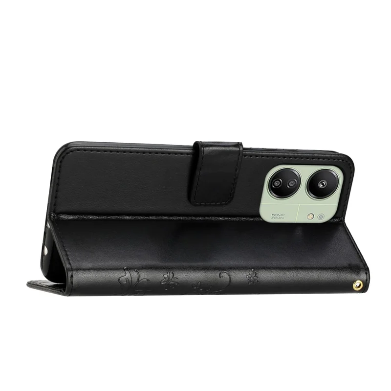 For Xiaomi Redmi 13C 4G / 5G / 13R 5G / Poco M6 5G / Poco C65 4G Leather Case Butterfly Phone Wallet Cover - Black