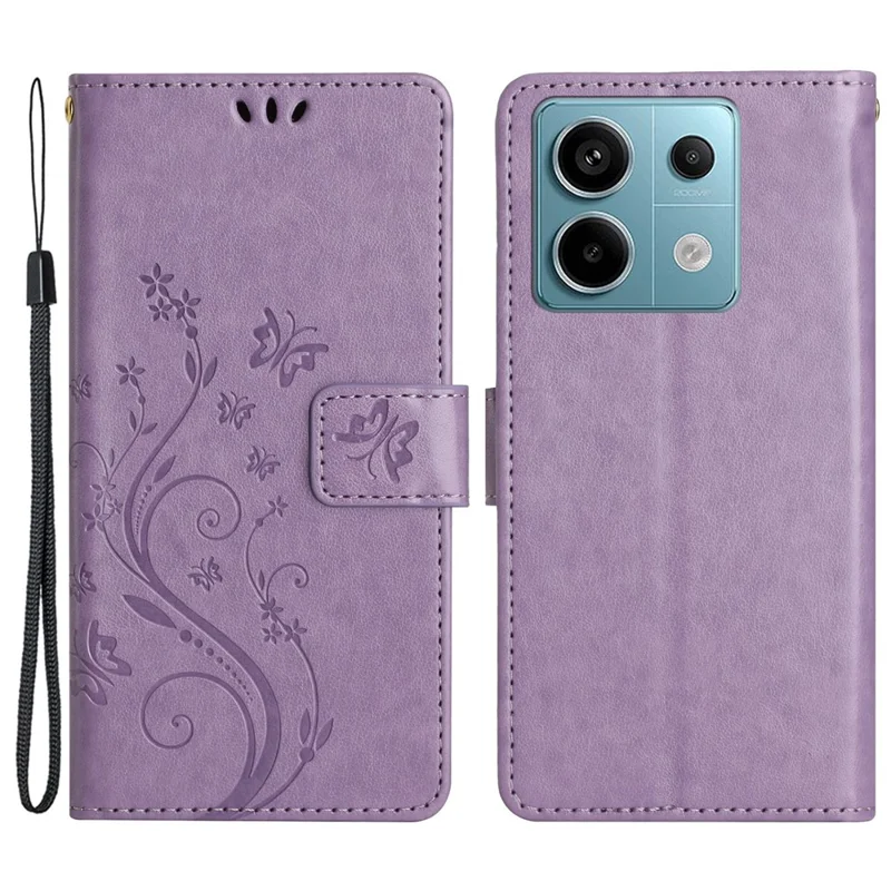 Para Xiaomi Redmi Note 13 5G Case Butterfly Pattern PU Leather Wallet Phone Cover - Light Purple