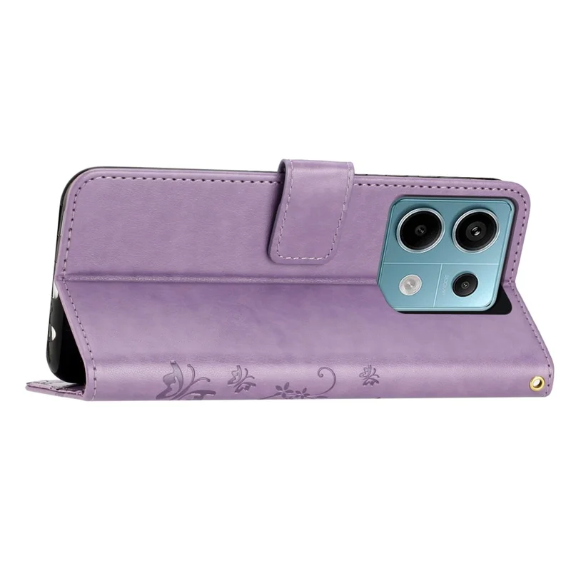 Para Xiaomi Redmi Note 13 5G Case Butterfly Pattern PU Leather Wallet Phone Cover - Light Purple