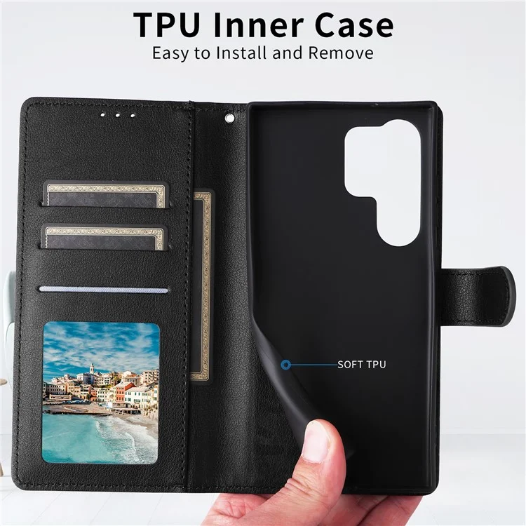 Für Samsung Galaxy S24 Ultra Case Card Slots Wallet Leder Schutzhülle - Schwarz