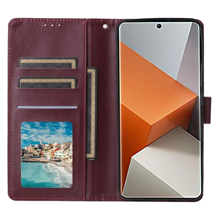 Per Xiaomi Redmi Note 13 Pro+ 5G Cover in Pelle PU Supporto Cover Telefonica con 3 Vani Porta Carte - Vino Rosso