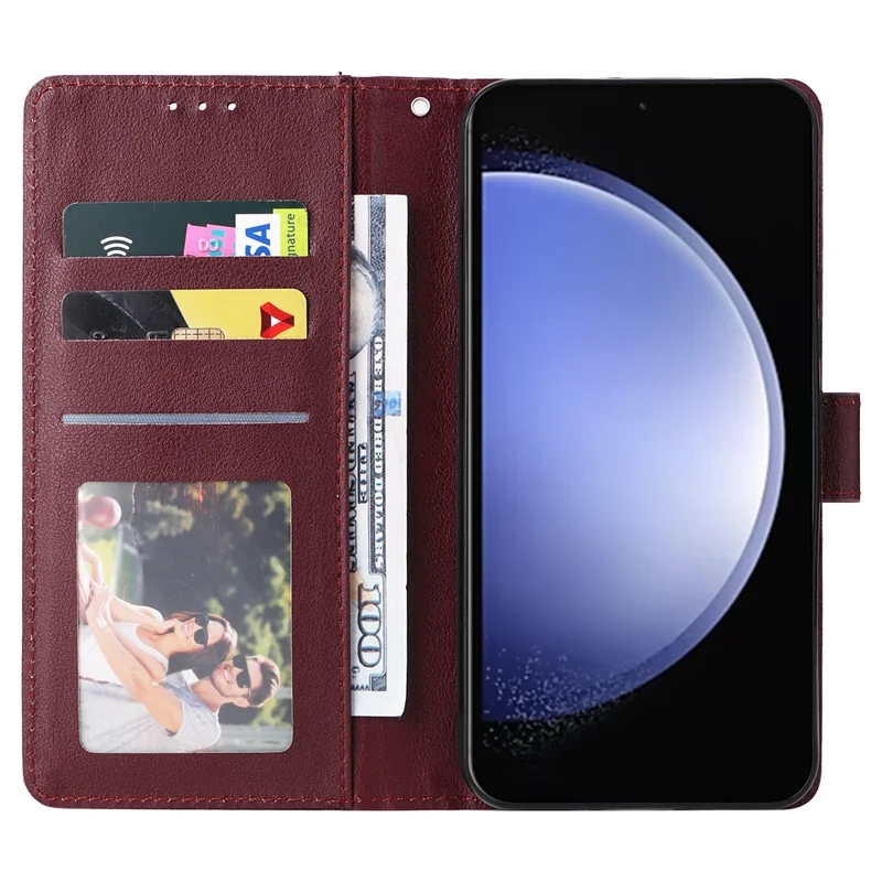 For Samsung Galaxy S23 FE Case Card Slots PU Leather Flip Wallet Cover - Wine Red