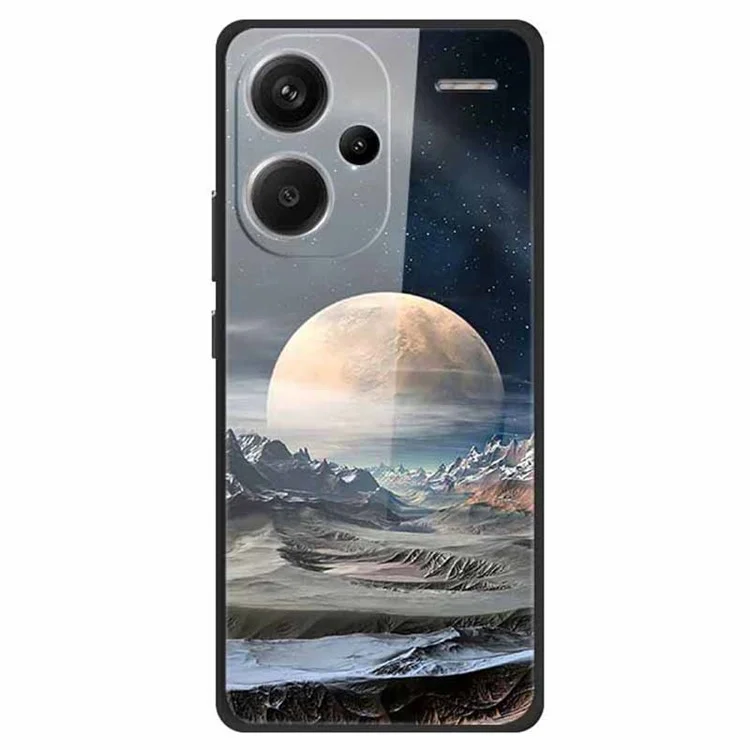 For Xiaomi Redmi Note 13 Pro+ 5G Cover Pattern Printing PC+TPU+Tempered Glass Phone Case - White Planet