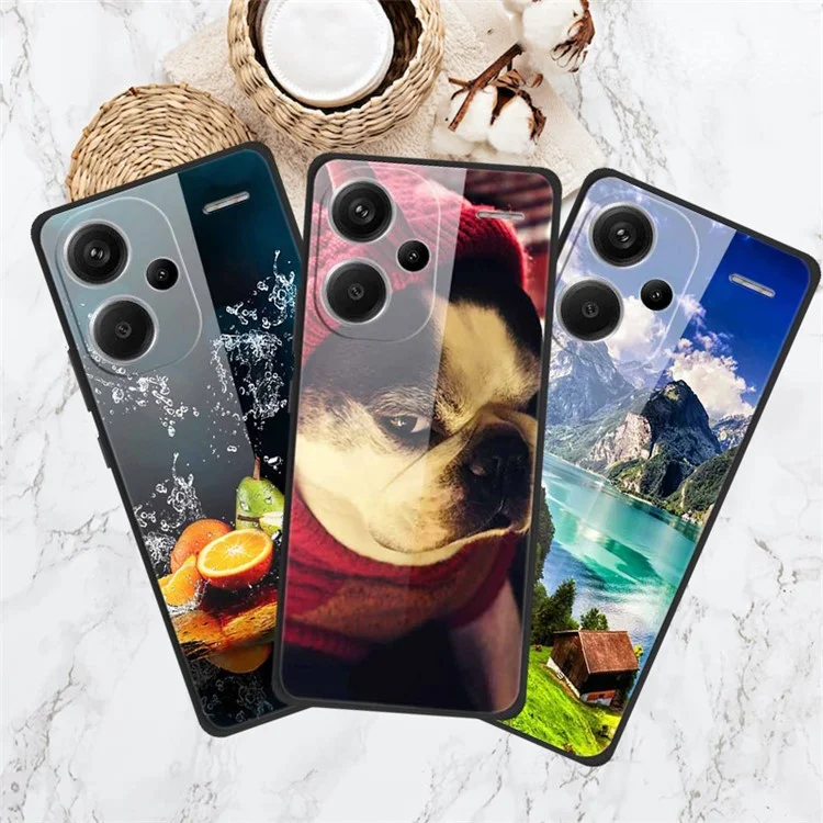For Xiaomi Redmi Note 13 Pro+ 5G Cover Pattern Printing PC+TPU+Tempered Glass Phone Case - White Planet