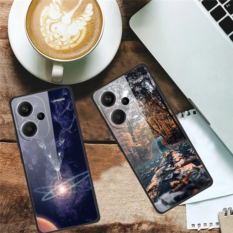 For Xiaomi Redmi Note 13 Pro+ 5G Cover Pattern Printing PC+TPU+Tempered Glass Phone Case - White Planet